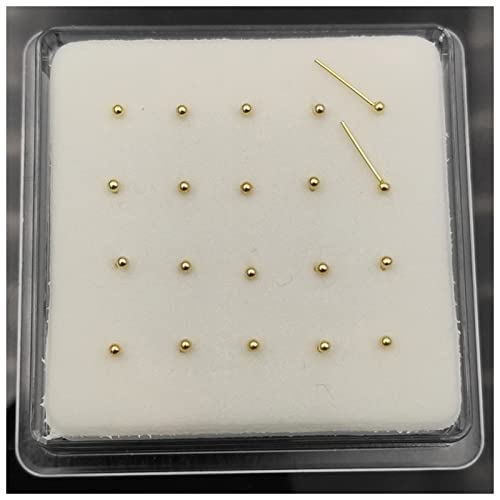 qingmutech Nasenring Gold 925 Silber 1,5mm Kugel Nase Bolzen Indiian Nase Pin Piercing 20pcs / Packung Nasenring Schwarz (Size : Gold Straight end) von qingmutech