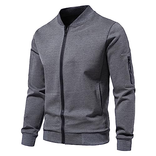 Sweatjacke Herren Ohne Kapuze Männer Laufen und Gym Luftdurchlässig Lässigem Sportief Loose fit Einfarbig Übergrößen Bequem Klassisch Baumwolle Fleecejacke (Grey, XL) von qinhanjia