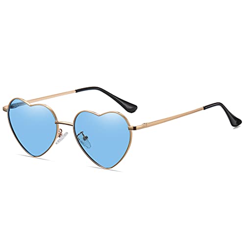 qinqilanqi-S Polarised Love Heart Sunglasses for Women Vintage Fashion Gold Metal Frame Cute Party Festival Glasses UV400 Protection(Gold/Blue) von qinqilanqi-S