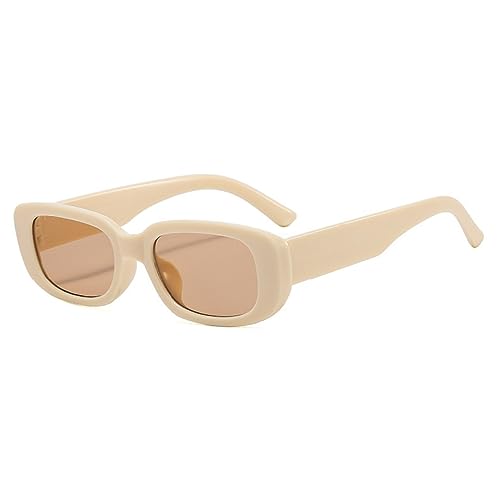 qinqilanqi-S Rechteckig Sonnenbrillen für Damen Herren Trendige Mode Brille 90er Vintage modisch UV 400 Schutz Quadratischer Rahmen （beige/champagner） von qinqilanqi-S