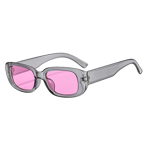 qinqilanqi-S Rechteckig Sonnenbrillen für Damen Herren Trendige Mode Brille 90er Vintage modisch UV 400 Schutz Quadratischer Rahmen （grau/rosa） von qinqilanqi-S