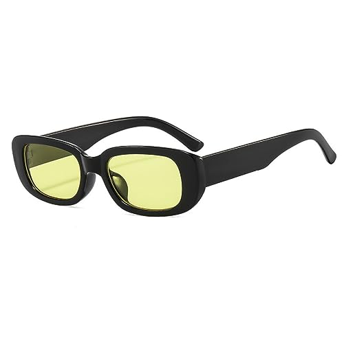 qinqilanqi-S Rechteckig Sonnenbrillen für Damen Herren Trendige Mode Brille 90er Vintage modisch UV 400 Schutz Quadratischer Rahmen （schwarz/gelb） von qinqilanqi-S
