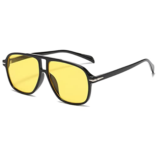 qinqilanqi-S Retro Rectangular Sunglasses for Women Men Vintage Square Double Bridge UV400 Sunglasses 70s（Balck/Gelb） von qinqilanqi-S