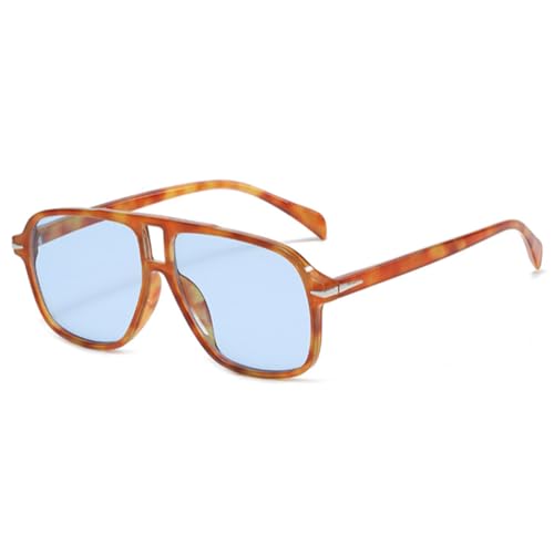 qinqilanqi-S Retro Rectangular Sunglasses for Women Men Vintage Square Double Bridge UV400 Sunglasses 70s（Falkenschnabel/Blau） von qinqilanqi-S