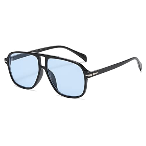 qinqilanqi-S Retro Sonnenbrille Damen Herren 70er Jahre – Doppelsteg, UV400 Schutz, Quadratisch Vintage Style mit Doppelbrücke（SchwarzBlau） von qinqilanqi-S