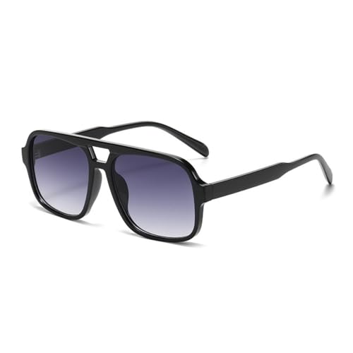 qinqilanqi-S Retro Sonnenbrille für Männer Frauen Klassisch 70er Jahre Vintage Rechteckig Überdimensioniert Quadratische Sonnenbrille Double Bridge (Schwarz/Doppelgrau) von qinqilanqi-S