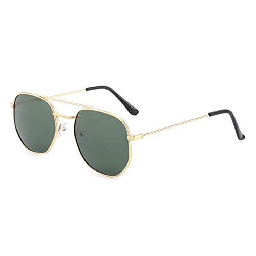 qinqilanqi-S Retro Übergroße Quadratische Polarisierte Sonnenbrille Damen Herren Klassisch Groß Metall Sonnenbrille UV400 Quadratischer Metallrahmen（Gold/Grün） von qinqilanqi-S