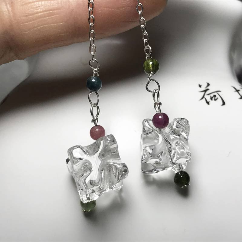Natürlicher Bergkristall, Merkaba Stern Ohrringe, Turmalin Runde Perlen, Silber 925, Geschenk Schmuck von qiuhaocrystal