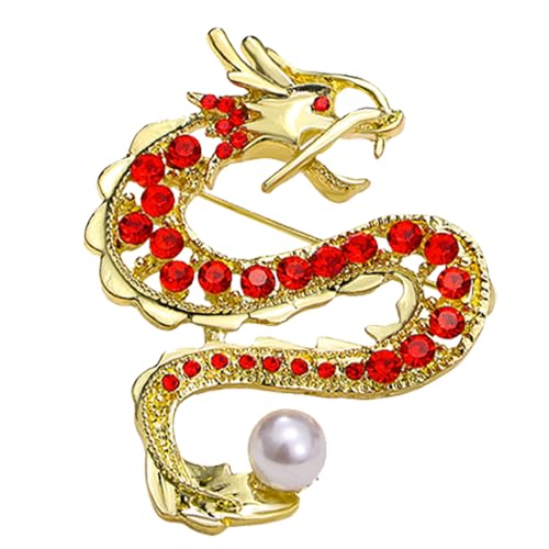 Chinesischer Drache Brosche Pin mit Perle für Männer Frauen, Legierung Jahr des Drachen Abzeichen Sternzeichen Drache Pin Drache Anstecknadel Geschenke, 1 von qiyifang