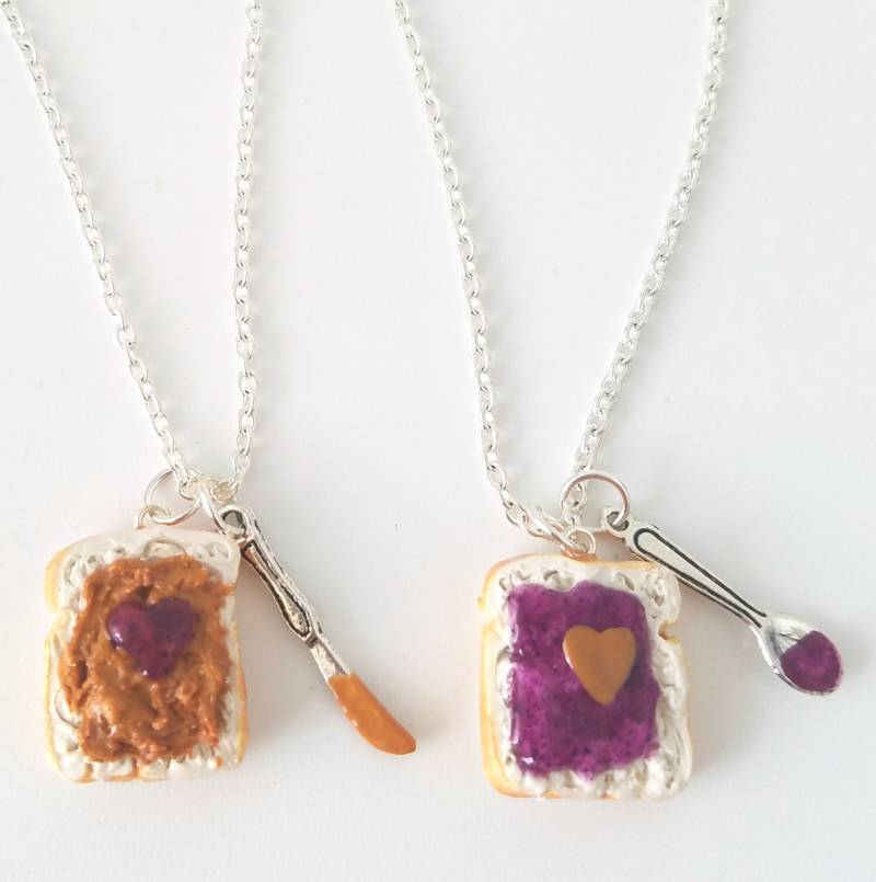 Miniatur Cute Bff Erdnussbutter Grape Jelly Herz Collier-Set Mit Messer Und Löffel-Best Friend Forever von qminishop