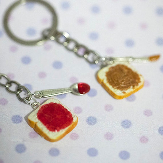 Miniatur Hübsch Bff Peanut Butter Erdbeere Jelly Keychain Set Mit Messer Und Löffel-Best Friend Forever von qminishop