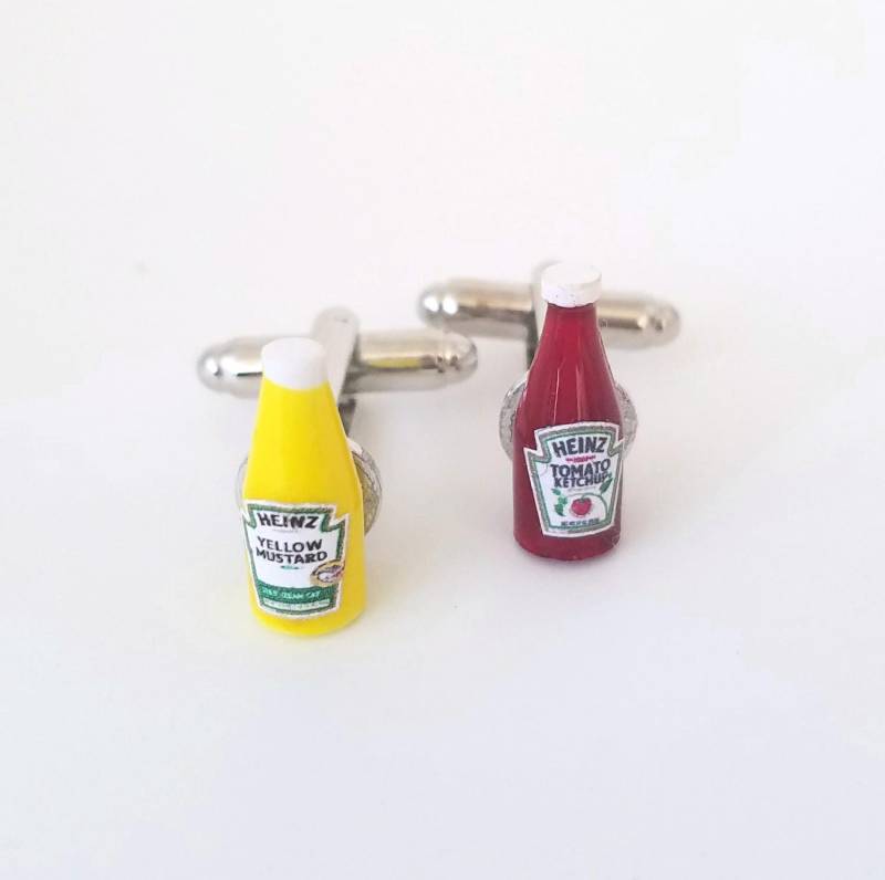 Miniatur Ketchup Und Senf Manschettenknöpfe, Mniature Essen Mini Schmuck, Soße, Manschettenknöpfe, Snacks, Gelb, Rot von qminishop