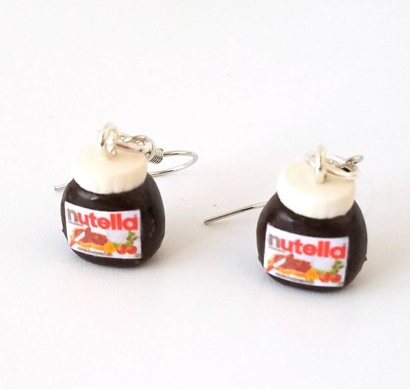 Miniatur Nutella Gläser Ohrhänger Mit Versilbertem Oder Sterling Silber Deiner Wahl, Essen Schmuck, Polymer Clay Ohrringe von qminishop