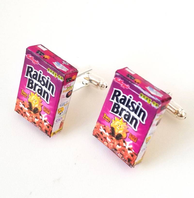 Miniatur Raisin Bran Cereals Manschettenknöpfe, Food Schmuck Accessoires, Hochzeitsgeschenke, Frühstückscerealien von qminishop