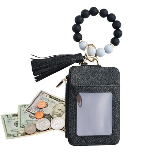 qokeeu Schlüsselanhänger Armband Geldbörse,Mit Perlen Und Quaste Armband Kartenhalter - Kartenetui für Damen,Party Verabredung Geburtstag Feiertag Urlaub Einkaufen Reisen von qokeeu