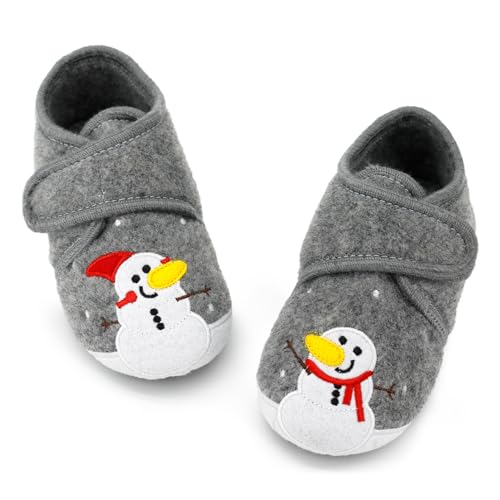 qpyysz Hausschuhe Kinder Junge Mädchen Barfussschuhe Kinder Einhorn Dino Katze Pantoffeln Winter Kinderschuhe für Kindergarten Atmungsaktive Rutschfest (snowman-24) von qpyysz