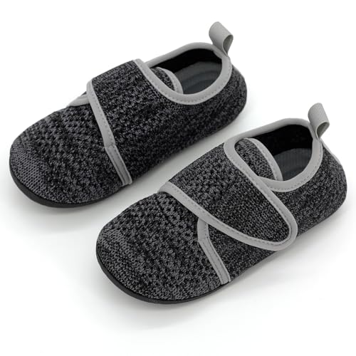 qpyysz Hausschuhe Kinder Junge Mädchen Kinderhausschuhe Turnschläppchen Jungen Barfußschuhe Kindergarten Sommer Pantoffeln Atmungsaktive Rutschfest Lauflernschuhe (black-150) von qpyysz
