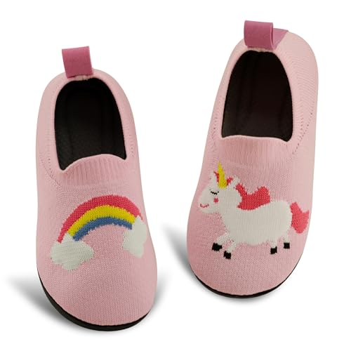 qpyysz Hausschuhe Kinder Junge Mädchen Turnschläppchen Jungen Barfußschuhen Kinder Hausschuhe Einhorn Dino Fuchs Pantoffeln Atmungsaktive Rutschfest Lauflernschuhe von qpyysz