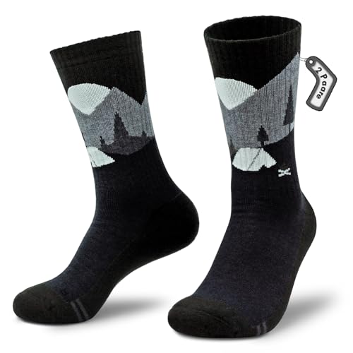 qpyysz Merino Socken Herren Wollsocken Damen Warme Wandersocken Dicke Thermosocken Bunte 2 Paar Kompressionssocken Outdoor Winter Laufsocken (black l) von qpyysz