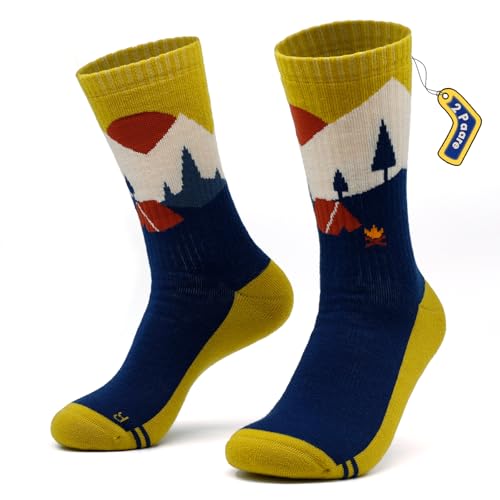 qpyysz Merino Socken Herren Wollsocken Damen Warme Wandersocken Dicke Thermosocken Bunte 2 Paar Kompressionssocken Outdoor Winter Laufsocken (yellow s) von qpyysz