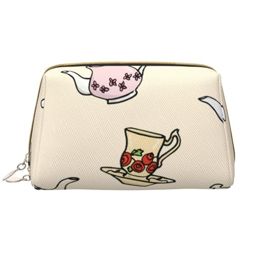 Kulturbeutel, Make-up-Tasche, Kosmetiktasche, tragbare Reise-Kulturtasche mit Reißverschluss,Handgezeichnete Vintage Teekannen Kulturbeutel, Make-up-Tasche, Kosmetiktasche, tragbare Reise-Kulturtasche mit Reißverschluss,Handgezeichnete Vintage Teekannen von qrESONES