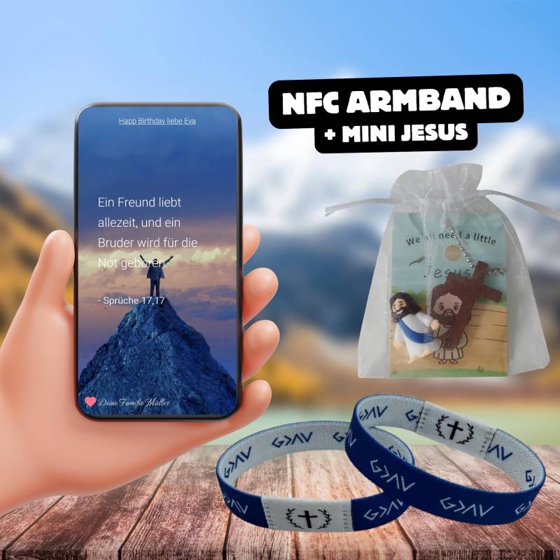 Nfc Armband Mit Bibelversen & Mini-Jesus | Modernes Glaubensgeschenk Für Christen Blau von qrcodegalerie