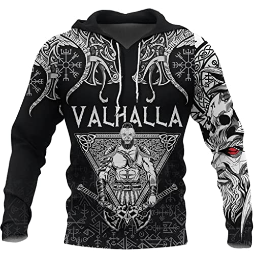 Viking Warrior Valhalla und Doulbe Dragon Tattoos Zip Hoodies Pullover Sweatshirt T-Shirt (Color : C, Size : 5XL) von qsebhnj