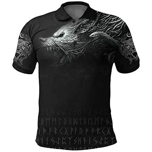 Wikinger-Pullover mit Reißverschluss für Herren und T-Shirt, 3D-Druck mit nordischen Odin-Fenrir-Wolf-Grafiken (Color : Black t-shirt 2, Size : 5XL) von qsebhnj