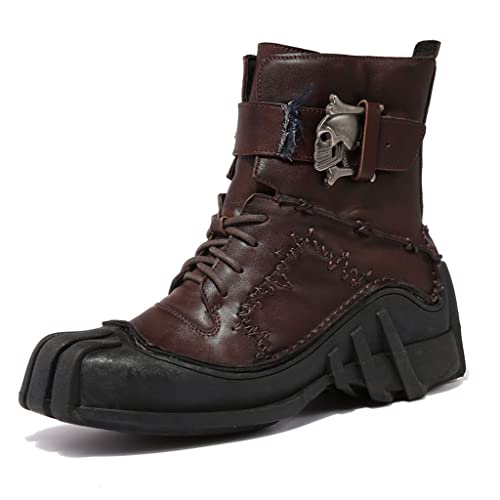 qsebhnj Leder Punk Stiefel Für Männer Schwarz,Winter Goth Dicken Boden Rock Stiefel Flache Schuhe Lässig Biker Stiefeletten,Geschenke Für Biker,Brown Boots,50 EU von qsebhnj