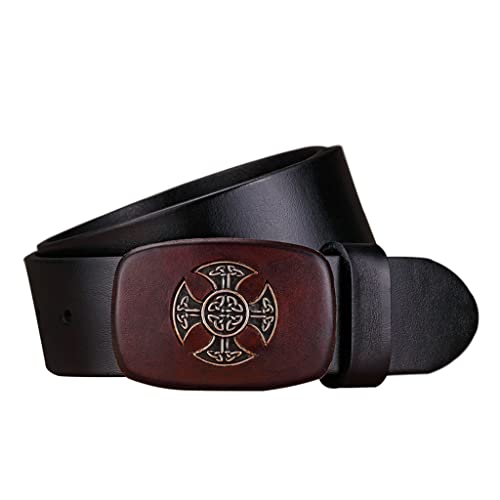 qsebhnj Wikinger Gürtel Mit Keltischem Knoten Für Männer, Punk Gothic Gürtel Aus Vollnarbigem Leder Mit Schnalle, 1,38 Zoll Breite Für Herren, Lässig, Verstellbar,Black belt,120cm von qsebhnj