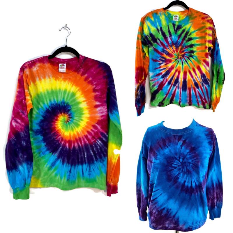 Jugend Langarm Regenbogen Tie Dye T-Shirt von qualicumclothworks
