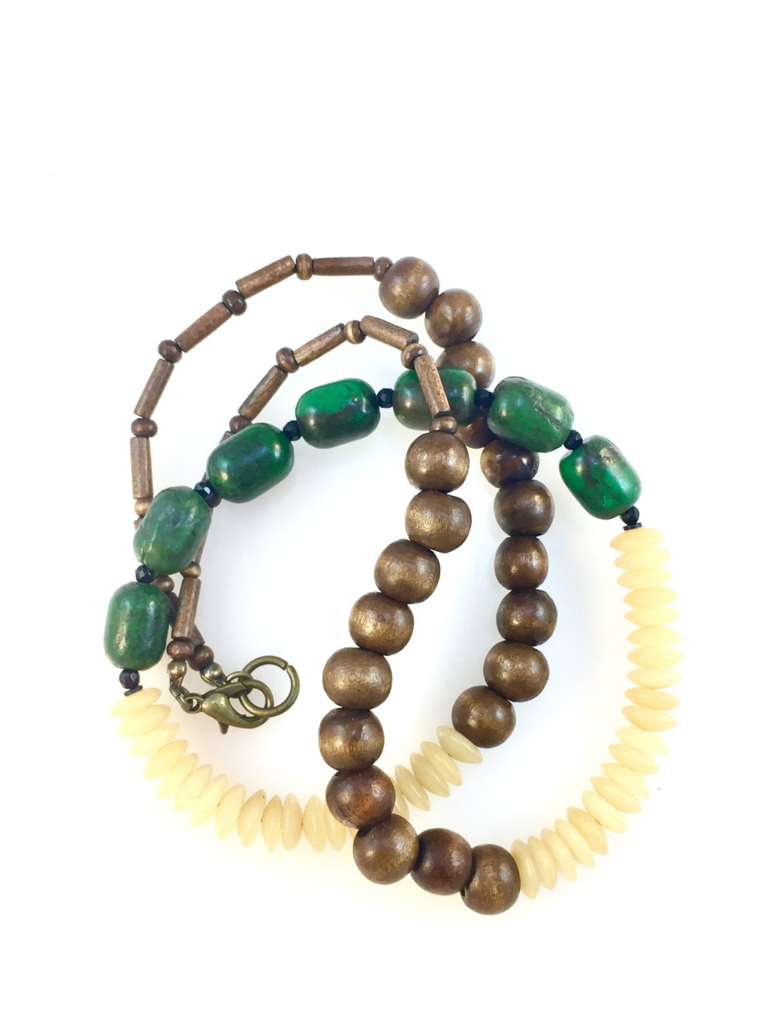 Gelbe Jade, Grüne Jade Und Holz Perlen Kette Mit Facettierten Spinell Perlen. Damen Halskette Boho-stil - Handmade Vintage-Afro-stil Gelbe Jade, Grüne Jade Und Holz Perlen Kette Mit Facettierten Spinell Perlen. Damen Halskette Boho-stil - Handmade Vintage-Afro-stil von quambydesigns