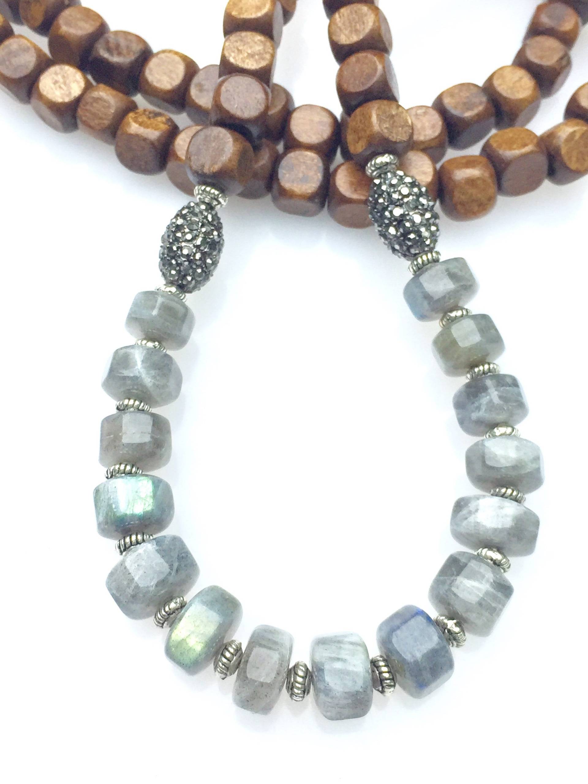 Labradorit - Und Holzperlenkette Mit Silber - Markasitperlen Labradorit - Und Holzperlenkette Mit Silber - Markasitperlen von quambydesigns