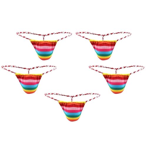 qudang 5er Pack Herren String Tanga Regenbogen Mini Slips Unterwäsche Briefs Low Rise Bikini Männer Unterhosen Strings T-Back Micro Thong Bequeme elastisch Herrenslips Bademode Dessous(M, Rot) von qudang