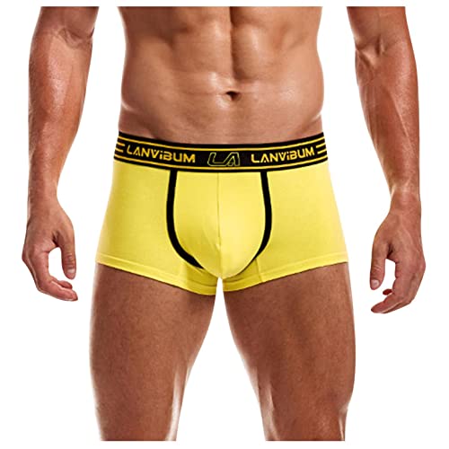 qudang Herren Boxershorts Classic Unterhosen aus weicher Baumwolle Stretch Hipster Männer Retroshorts Autmungsaktiv Boxer Short Trunks Men Unterwäsche in klassischen Farben （Gelb ，XXL von qudang