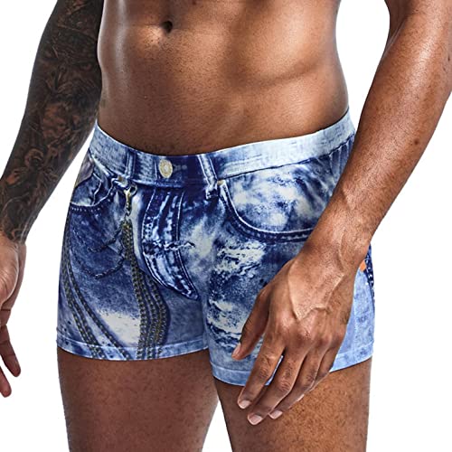 qudang Herren Boxershorts Denim 3D Druck Boxer Briefs Cowboy Unterhosen Jeans Hipster Stretch Retroshorts Autmungsaktiv Unterwäsche Bequeme Herrenunterwäsche （Blau ，L von qudang