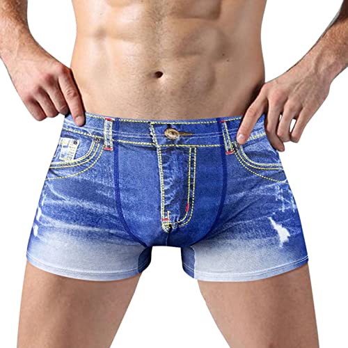 qudang Herren Boxershorts Denim 3D Druck Boxer Briefs Cowboy Unterhosen Jeans Hipster Stretch Retroshorts Sportunterhose Autmungsaktiv Unterwäsche Bequeme Herrenunterwäsche （Blau ，3XL von qudang