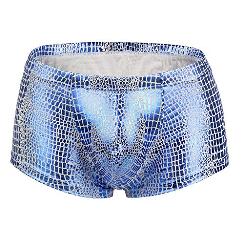 qudang Herren Boxershorts Lack Optik Leder Retroshorts Dessous Erotik Slips Wetlook Hipster Sexy Unterwäsche Reizwäsche Männer Kunstleder gogo Boxer Shorts Leder Slips Geschenke （Blau ，XL von qudang