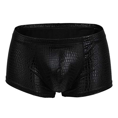 qudang Herren Boxershorts Lack Optik Leder Retroshorts Dessous Erotik Slips Wetlook Hipster Sexy Unterwäsche Reizwäsche Männer Kunstleder gogo Boxer Shorts Leder Slips Geschenke （Schwarz ，L von qudang