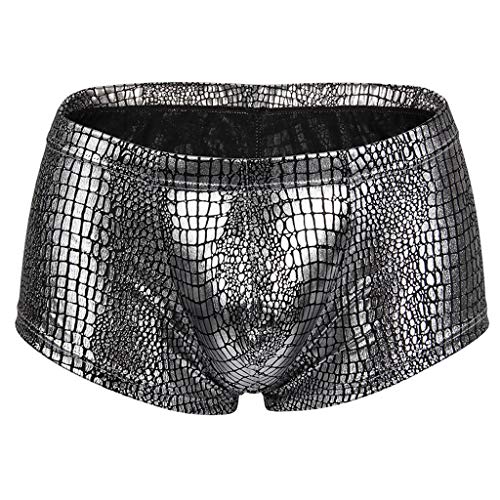 qudang Herren Boxershorts Lack Optik Leder Retroshorts Dessous Erotik Slips Wetlook Hipster Sexy Unterwäsche Reizwäsche Männer Kunstleder gogo Boxer Shorts Leder Slips Geschenke （Silber ，XL von qudang