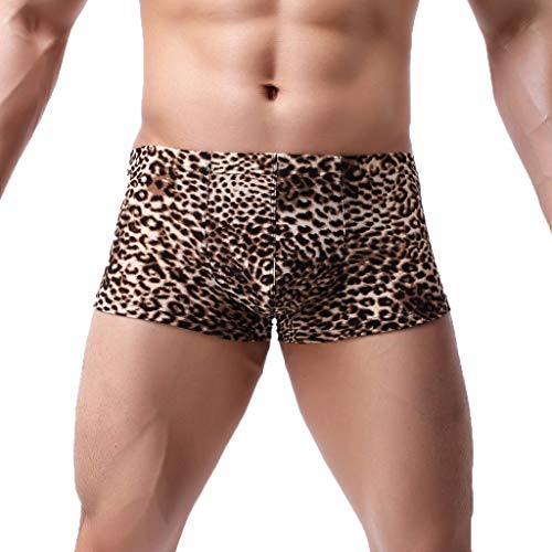 qudang Herren Boxershorts Leopard Muster Unterhose Sexy Unterwäsche Retroshorts Stretch Boxer Briefs Männer Hipster Baumwolle Slips Autmungsaktiv Herrenunterwäsche （Braun ，L von qudang