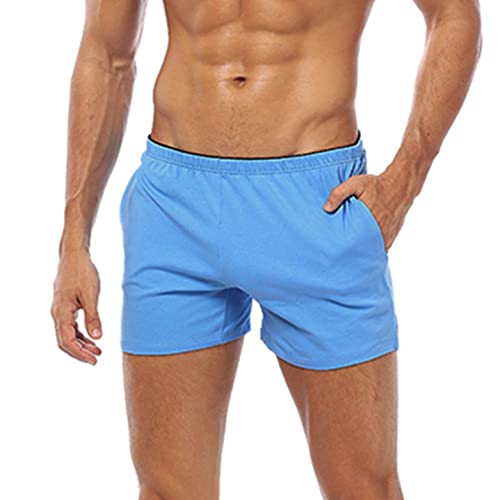 qudang Herren Boxershorts Weiter Boxer American Woven Retro Shorts Weite Retroshorts Männer Unterhosen Baumwolle Hipster Bequeme Weite Passform Boxers Short Sport Gym Fahrrad(L, Blau) von qudang