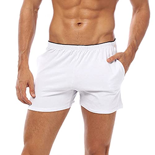 qudang Herren Boxershorts Weiter Boxer American Woven Retro Shorts Weite Retroshorts Männer Unterhosen Baumwolle Hipster Bequeme Weite Passform Boxers Short Sport Gym Fahrrad(L, Weiß) von qudang