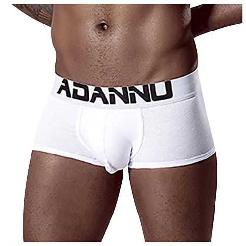 qudang Herren Boxershorts mit Bulge Beutel Classic Hipster Stretch Retroshorts Männer Sexy Unterwäsche Baumwolle Unterhose Autmungsaktiv Boxer Briefs （Weiß ，M von qudang