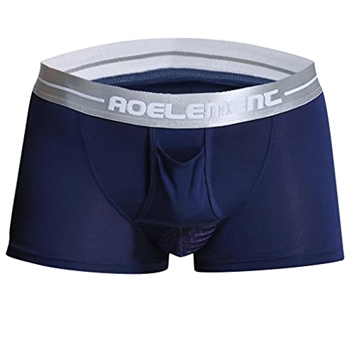 qudang Herren Boxershorts mit Bulge Beutel in Physiologische Gesundheit Design Unterhosen Männer Baumwolle Retroshorts Stretch Hipster Autmungsaktiv Boxer Short Briefs （Blau ，L von qudang