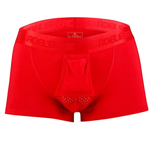 qudang Herren Boxershorts mit Bulge Beutel in Physiologische Gesundheit Design Unterhosen Männer Baumwolle Retroshorts Stretch Hipster Autmungsaktiv Boxer Short Briefs （Rot ，3XL von qudang