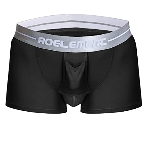 qudang Herren Boxershorts mit Bulge Beutel in Physiologische Gesundheit Design Unterhosen Männer Baumwolle Retroshorts Stretch Hipster Autmungsaktiv Boxer Short Briefs （Schwarz ，XL von qudang