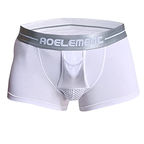 qudang Herren Boxershorts mit Bulge Beutel in Physiologische Gesundheit Design Unterhosen Männer Baumwolle Retroshorts Stretch Hipster Autmungsaktiv Boxer Short Briefs （Weiß ，3XL von qudang