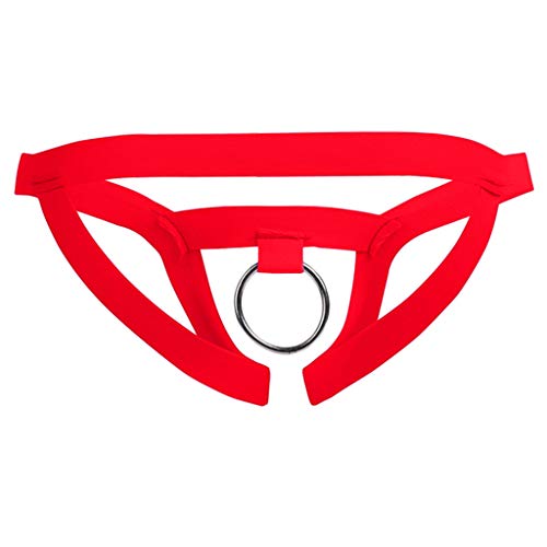 qudang Herren Jockstrap Wetlook Ouvert Slip mit Metall Penisring String Tangas Männer Bikini Briefs Thong Tanga Dessous Lederoptik Low Rise Shorts Erotik Unterwäsche （Rot，Einheitsgröße von qudang