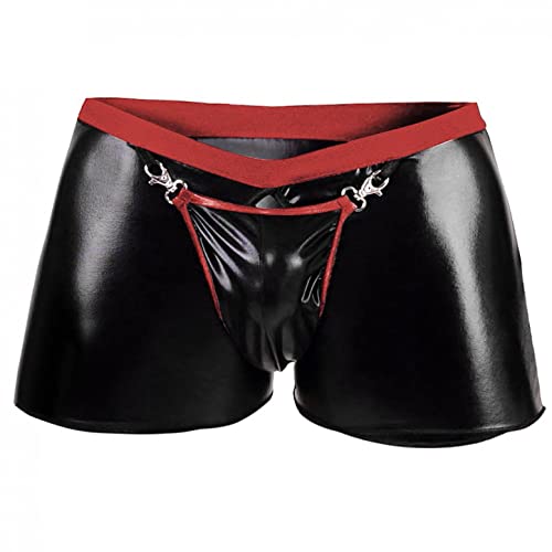 qudang Herren Leder Boxershorts Lack glänzend Optik Wetlook sexy Unterwäsche Reizwäsche für Männer Clubwear sexy Slips Tanga mit offenem Schritt Ouvert Shorts Pants （Rot，L von qudang